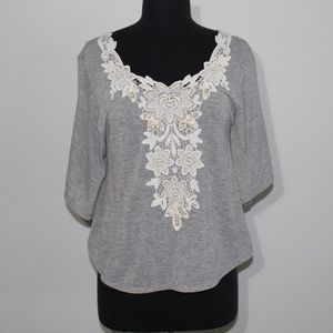 EXPRESS BUTTERFLY BLOUSE, GRAY AND LACE